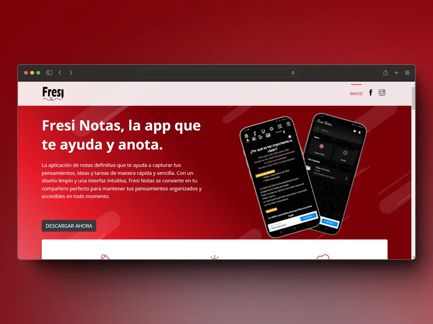 Captura de pantalla del proyecto Fresi Notas - Web Page