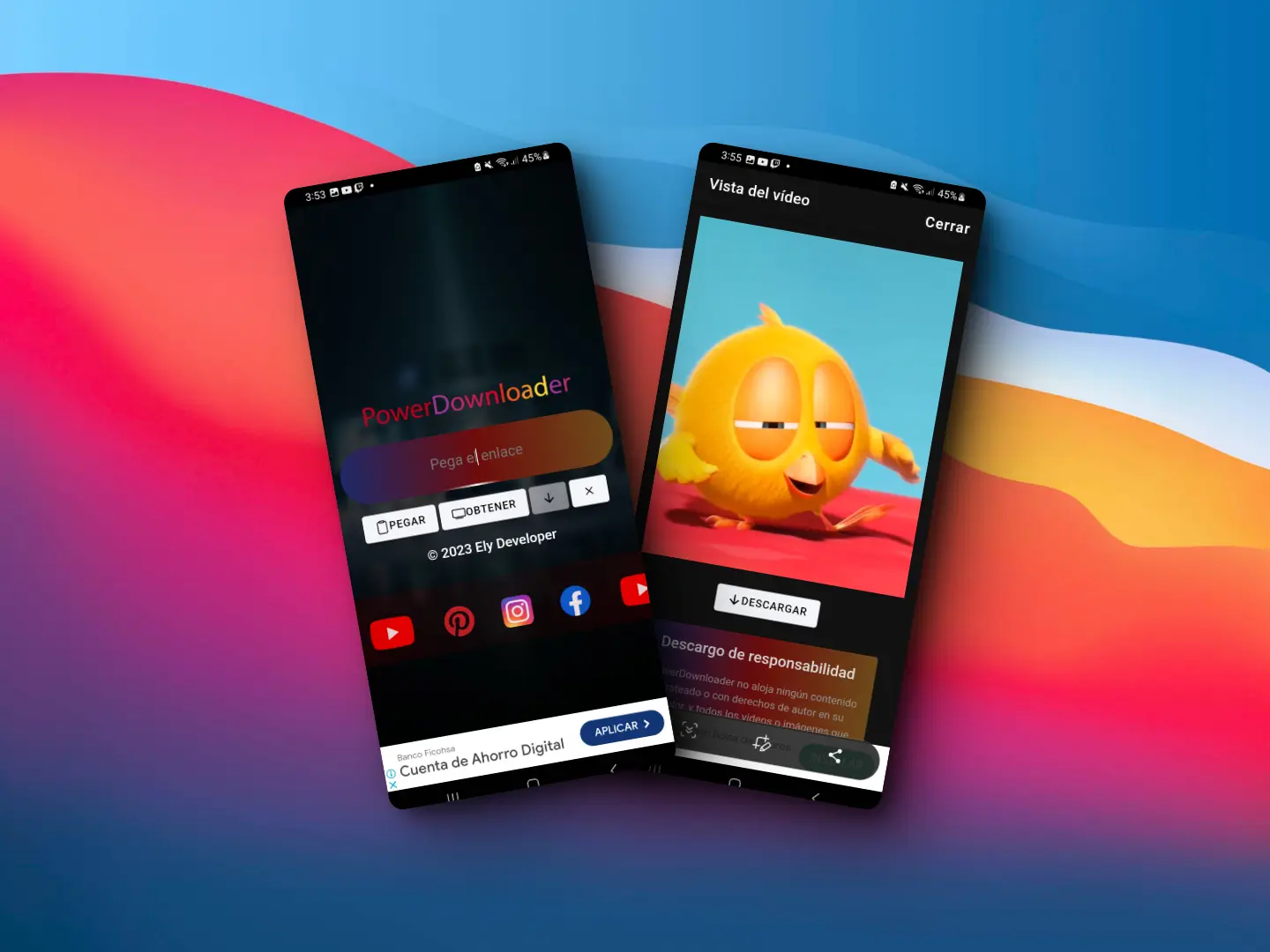 Captura de pantalla del proyecto Power Descargador - Aplicación Móvil
